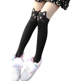 Japanese fake high-rise knee-high fake thigh cartoon fake high-rise cat tail stitching stockings pantyhose base socks
