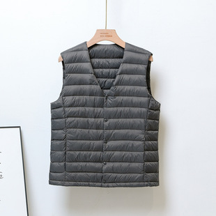 New in stock Men's Collarless Lightweight Down Vest Crewneck Chicken Heart Collar Vest Men's Down Jacket Liner plus size