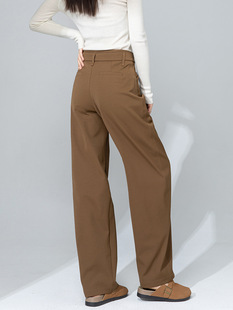 Yi Fei Casual Scimitar Straight Leg Pants Women's 2025 Spring New Adjustable Belt Waistline Wide Leg Pants