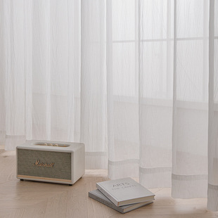New French transparent gauze curtain crumpled dovetail window screen living room bedroom Nordic simple curtain solid color