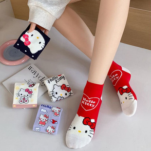 Spring and Summer New Arrival hellokitty Boat Socks Women's Cotton Casual All-Match Japanese Style Cute Three-Dimensional Cartoon Hello Kitty Socks