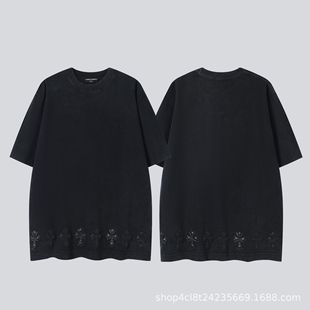 25S новый продукт Chrome Hearts кожаная футболка с короткими рукавами и крестом в форме подковы