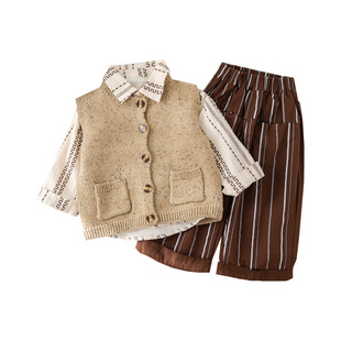 Five small seven children's clothing 2025 spring and autumn new 0-4 years old boys and girls Mori Korean cardigan sweater 3-piece set