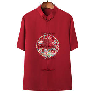 Tang Suit Men's Chinese Satin Suit 3205 Summer New T-shirt Men's Summer Chinese Style Hanfu Casual Short-sleeved Men