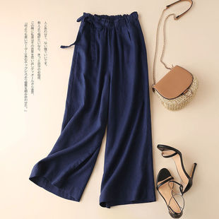 Dipped Cotton Linen Wide Leg Ankle-length Pants 2025 Summer Pants Women's Loose Slimming High Waist Thin Straight Casual Women's Pants