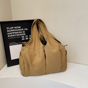 Lazy Style Shoulder Hand Underarm Cloth Bag Lightweight Casual Commuter Hobo Bag Multicolor Pleated Design Tote Bag