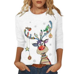 2023 Spring New Women's Digital Printing Long Sleeve T-Shirt Pullover Round Neck Loose Casual Christmas Printing