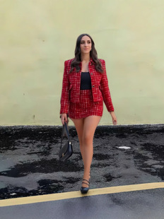 Cross-border European and American Women's AliExpress INS Explosions Long Sleeve Vertical Collar Short Jacket High Waist Shorts Two-piece Set