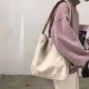 2021 Autumn and Winter New Canvas Bag Retro Corduroy Shoulder Bag Large Capacity Student Class Bag All-match Oblique Yi Heng