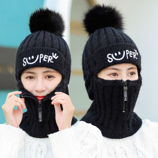 Hat Women's Winter Knitted Wool Hood fleece-lined Korean Style All-match Ear Protectors Cycling Warm Thickened Wool Hat for Hair