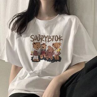 100 Cotton Short-sleeved T-shirt Women's Summer New Loose All-match Slim-fit Printed Half-sleeved Casual Ins Style Clothes