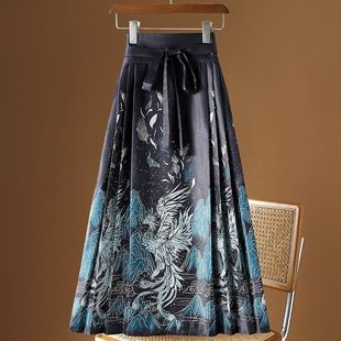 2024 новая новая новая китайская улучшенная юбка Hanfu, женская мода, тонкая плиссированная юбка с конским лицом