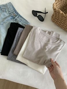 Cotton Round Neck Small Flying Sleeve T-shirt Women's Summer New Thin Slim-fit Slimming Basic Shoulder Short Sleeve Base Top
