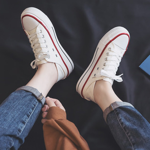 2023 Summer New Slip-on Korean-style All-match Canvas Women's Shoes Black Lazy Thick-soled Height-increasing Cloth Shoes Fashionable and Breathable