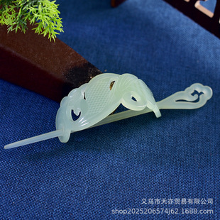 Acetic Acid Imitation Jade Green Jade Hair Crown Unisex Tie White Jade Crown Phoenix Pattern Carving Antique Handmade Hanfu Head Jewelry