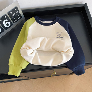 Xianao 2024 Autumn New Children's Wear Children's Korean-style All-match Dinosaur Top Contrast Printed Sweatshirt for Boys and Girls