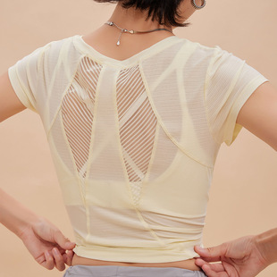 Pleated Sports Short-sleeved Women's Quick-drying Beautiful Back Loose Yoga Clothes Top 2025 New Summer Thin T-shirt Blouse