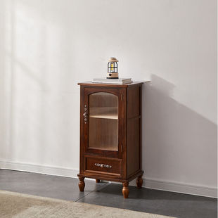 Solid Wood Small Wine Cabinet with Door Wall Living Room Storage Cabinet American Style Simple Multi-Functional Vertical Cabinet Sideboard Living Room Side Cabinet