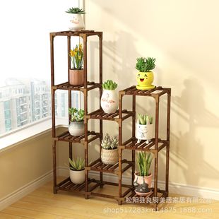 Flower Rack Solid Wooden Fleshy Multi-layer Indoor Balcony Storage Living Room Multi-layer Floor-standing Interface Simple Flower Pot Rack