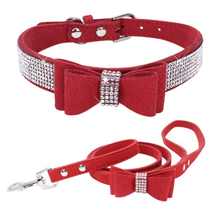 Shiny rhinestone pet collar flexible microfiber bow dog collar rhinestone cat collar Amazon hot