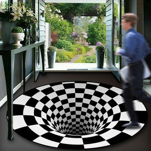 В наличии Современный круглый ковер для гостиной Creative Home 3D Swirl Carpet Черно-белый клетчатый коврик
