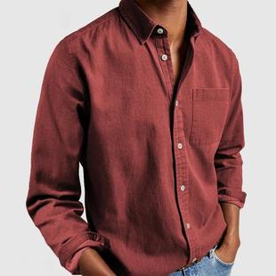 2024 cross-border foreign trade e-commerce new Amazon independent station men's shirt new long sleeve lapel men's shirt