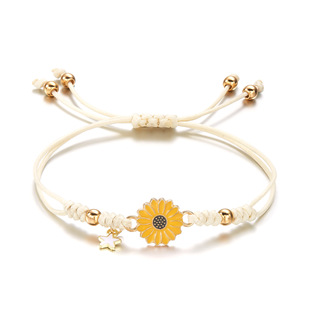 Cross-border New Style Bracelet Women's High-end Simple Student Jewelry Girlfriend Gift Little Daisy Sunflower Woven Bracelet