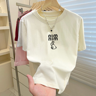 Cream Cotton Short-sleeved Shoulder T-shirt Women's Summer 2025 New Casual T-shirt Texture Slim-fit Top