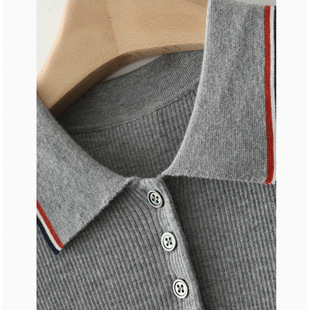 2025 Design Sense Niche Chic Contrast Lap Polo Shirt Women's Spring and Summer Western-style Age-reducing Slim Sweater for Women