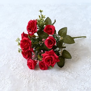 Nanyang Photo Screen Simulation Rose Home Decoration Ornaments 7 Head Curl Rose Wedding Decoration Holding Flowers