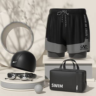 Huili swimming trunks men's five-point quick-drying 2025 new swimming cap swimming goggles three-piece set of anti-embarrassment swimming equipment full set
