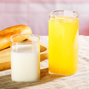 Household Water Cup Breakfast Cup Milk Cup Heat-resistant Glass Transparent Square Cup Juice Cup Thickened High Borosilicate Glass