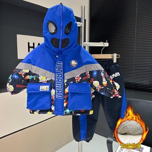 Одежда Ultraman для мальчиков плюс бархатный костюм хлопчатобумажная одежда 24 новые красивые детские хлопчатобумажные пальто для мальчиков толстое зимнее пальто