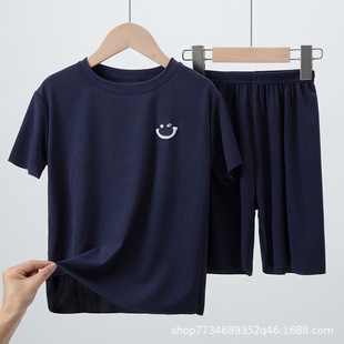 Children's home clothing summer thin ice silk boys and girls pajamas short sleeve suit big children and girls air conditioning clothing wholesale