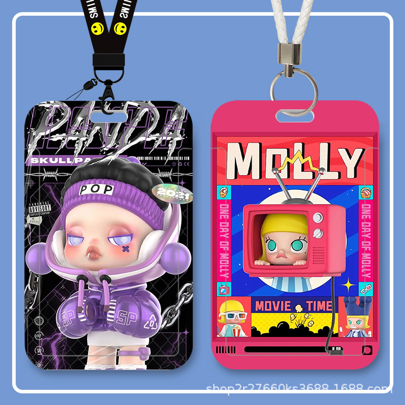 Bubble Mart Molly Student Sliding Cover Meal Card, Bus Card, Id Card Protective Case, Access Control Campus Card Holder Storage