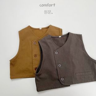 Han Xi 2025 Spring and Autumn New Korean Children's Vest Medium and Short Asymmetric Vest Shoulder Jacket for Boys and Girls