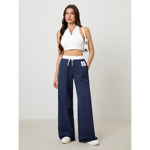 Cross-border AliExpress Amazon European and American Spice Girls Casual Pants Loose Lace-up Drawstring Elbow Waist Pants in stock Hair