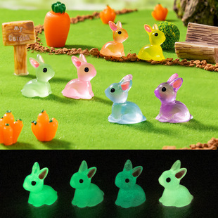 Cartoon animal luminous colorful rabbit micro landscape diy decorative resin accessories desktop car ornaments wholesale