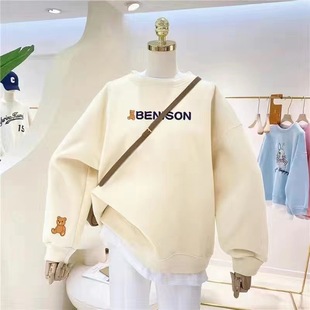 American Style Retro Letter Printed Round Neck Sweatshirt Women's 2024 Spring and Autumn New Street Loose All-match Long Sleeve Top Trendy
