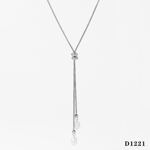 Pull natural pearl pendant Y-shaped sweater chain stainless steel square snake chain vacuum plating high color retention lady necklace