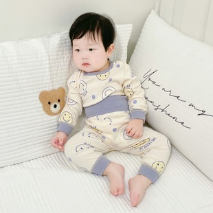 Baby's Pure Cotton Boneless High Waist Belly Protectors Autumn and Winter Autumn Clothes and Pants Set Baby's Thermal Underwear for Boys and Girls Sleeping at Home
