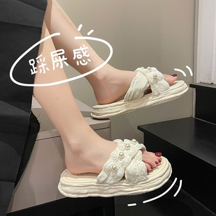 Fairy-style Pearl Sandals and Slippers Women's Outer Wear 2023 New Style Platform Dissolving Shoes Seaside Beach Slippers Ins