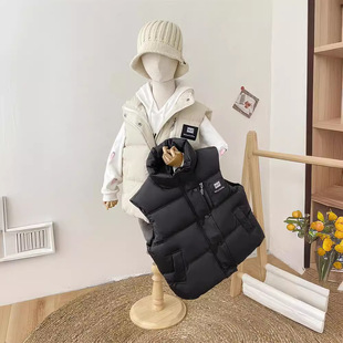 Korean Down Cotton Thickened Outer Wearing Vest Vest for Big Boys and Girls Autumn and Winter 2024 New Fashionable Jacket