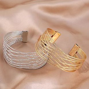 European and American Cross-border Fashion Bracelet Minimalist Personalized Multi-layer Hollow Open Arm Ring Niche Light Luxury Geometric Cross Bracelet