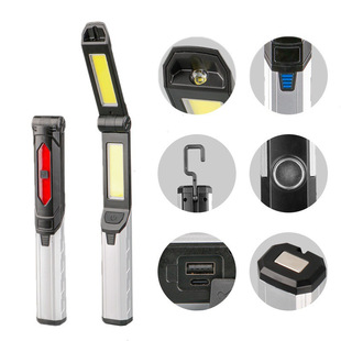 New LED flashlight strong light outdoor charging multi-function auto repair work light with magnet hook red light warning