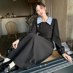 Temperament Hepburn Style Fake Two-piece Autumn dress 2024 New Polo Collar Matching Coat Base Skirt for Women