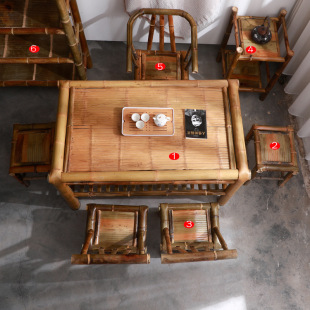 Handmade Bamboo Table Tea Table Dining Table Coffee Table Office Home Courtyard Hot Pot Table Vintage Combination Stool Bamboo Chair
