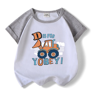 Excavator boys' summer suit 2023 new cartoon loose children's short-sleeved T-shirt shorts boys' two-piece suit