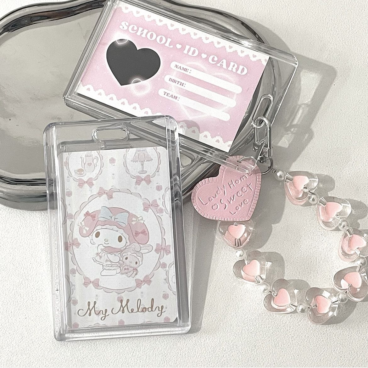 Transparent Acrylic Card Holder, Heart-Shaped Keychain, Student Meal Card, Bus Card, Campus Card, Access Card, Can Be Swiped and Inserted