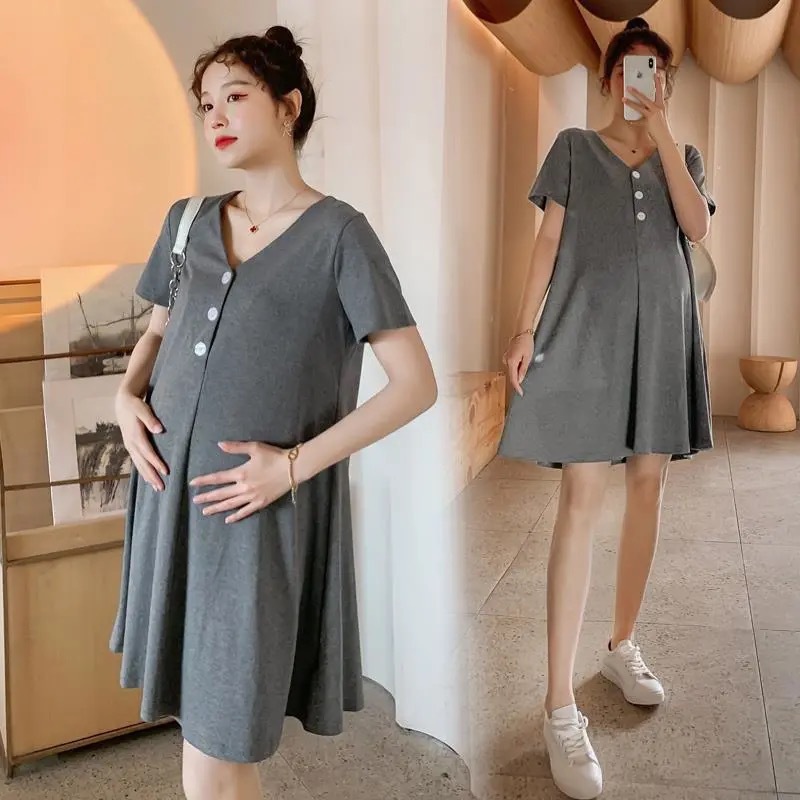 임신 한 여자의 여름 옷 원피스 모유 수유 패션 느슨한 서양 스타일 연령 감소 티셔츠 스커트 여름 조수 엄마 옷 여성